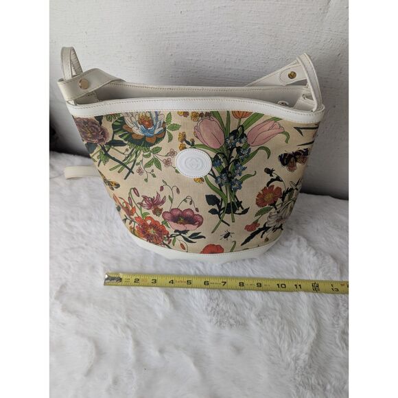 Vintage GUCCI Flora Shoulder Bag Floral‎ CanvasWhite  Leather 70's - 80's - Picture 10 of 14